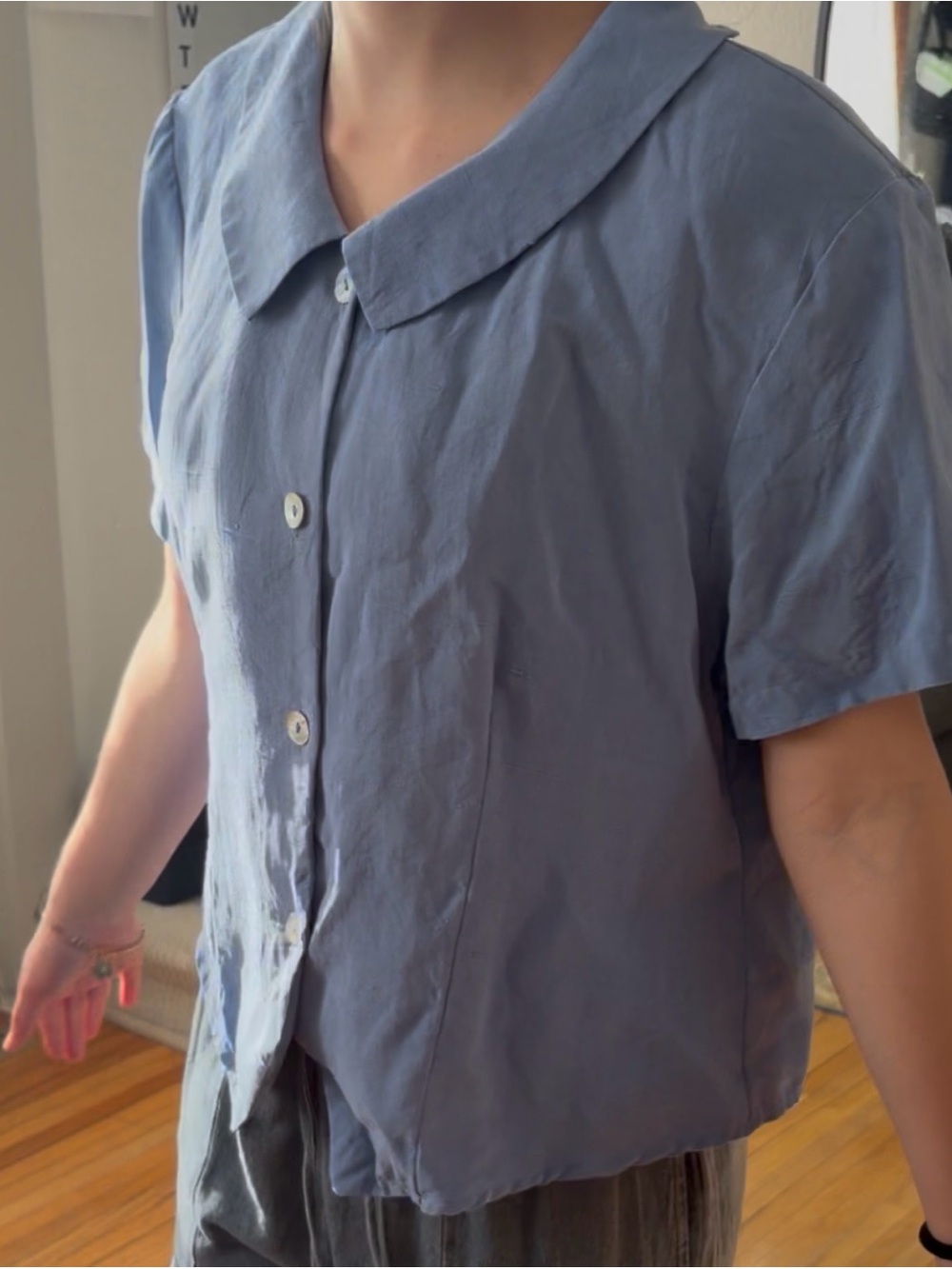 Vintage Blue Short-Sleeve Button-Up Shirt